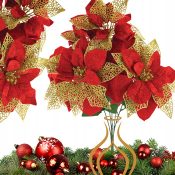 GWIAZDA BETLEJEMSKA BUKIET KWIATÓW SZTUCZNYCH 50cm Z BROKATEM OZDOBY ŚWIĘTA