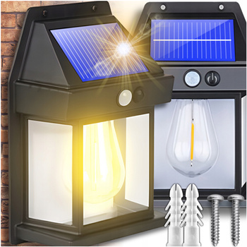 LAMPA SOLARNA LED ELEWACYJNA ŚCIENNA KINKIET TARAS ŻARÓWKA ZEWNĘTRZNE LAMPY
