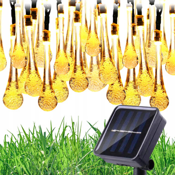 GIRLANDA SOLARNA OGRODOWA 40 LED ŚWIETLNA LAMPKI KROPLE ROSY KULKI ŻARÓWKI