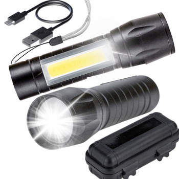 LATARKA LED TAKTYCZNA ZOOM AKUMULATOROWA WOJSKOWA WODOODPORNA USB + ETUI