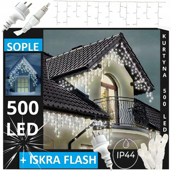 SOPLE 500 LED LAMPKI ZEWNĘTRZNE IP44 STAŁE + FLASH KURTYNA GIRLANDA GRUBE