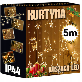 KURTYNA ŚWIETLNA GWIAZDKI LED BIAŁE CIEPŁE LAMPKI CHOINKOWE GIRLANDA DŁ. 5M