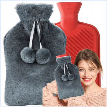 Duży Termofor Gumowy w Pokrowcu Ogrzewacz Pluszowy w Sweterku na Wodę XXL