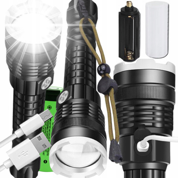 MOCNA LATARKA TAKTYCZNA LED XHP90 ZOOM SZPERACZ AKUMULATOROWA USB PREZENT