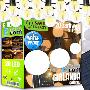 GIRLANDA SOLARNA OGRODOWA ŚWIETLNA 20 ŻARÓWEK KULEK LED LAMPKI WISZĄCE XXL