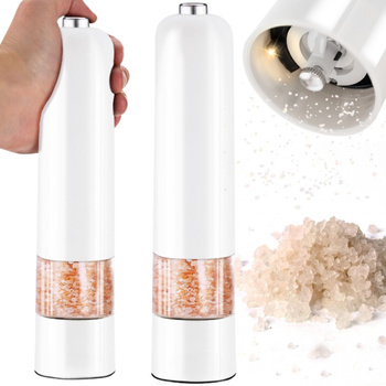 MŁYNEK ELEKTRYCZNY DO SOLI I PIEPRZU LED 2W1 DO PRZYPRAW REGULACJA BIAŁY