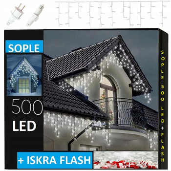 SOPLE 500 LED KURTYNA LAMPKI ZEWNĘTRZNE IP44 STAŁE + FLASH GIRLANDA BIAŁE
