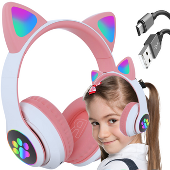 SŁUCHAWKI BEZPRZEWODOWE DLA DZIECI KOCIE USZY RGB BLUETOOTH LED NAUSZNE