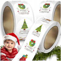 Naklejki Świąteczne Samoprzylepne na Prezenty Święta Ozdoby Mikołaj 500szt.