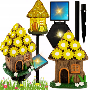 Lampa Solarna Ogrodowa LED DOMEK Wodoodporna Wbijana Zewnętrzna Do OGRODU