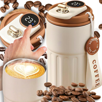 KUBEK TERMICZNY TERMOS Z USTNIKIEM 450ML WYŚWIETLACZ LCD SZCZELNY NA KAWĘ