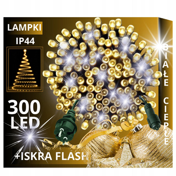 LAMPKI CHOINKOWE 300 LED ZEWNĘTRZNE STAŁE FLASH BIAŁE GRUBY KABEL KURTYNA