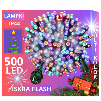LAMPKI CHOINKOWE 500 LED ZEWNĘTRZNE STAŁE FLASH IP44 GRUBE KURTYNA MULTI