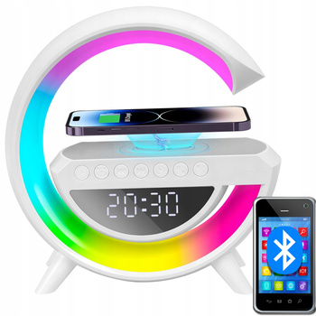 Lampka LED GAMINGOWA RGB Głośnik Ładowarka INDUKCYJNA QI Zegar Radio budzik