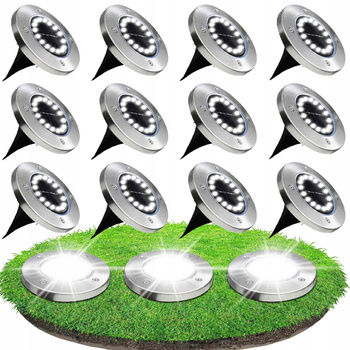 12x LAMPA SOLARNA OGRODOWA GRUNTOWA WBIJANA NAJAZDOWA 16 LED ŚWIECĄCY DYSK