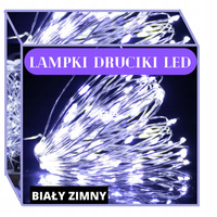 GIRLANDA ŚWIETLNA DRUCIKI 100 LED NA BATERIE BIAŁE ZIMNE 10M LAMPKI